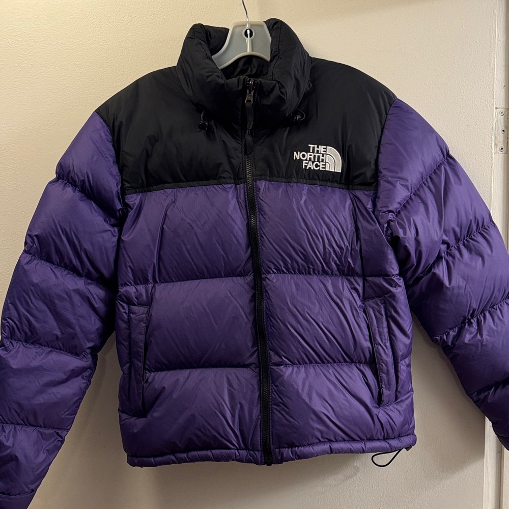 The North Face Black and Purple Nuptse puffer coat. Size L women’s.